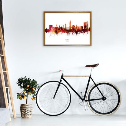 Split Croatia Skyline Red City Name Print by Michael Tompsett A1 Print Only
