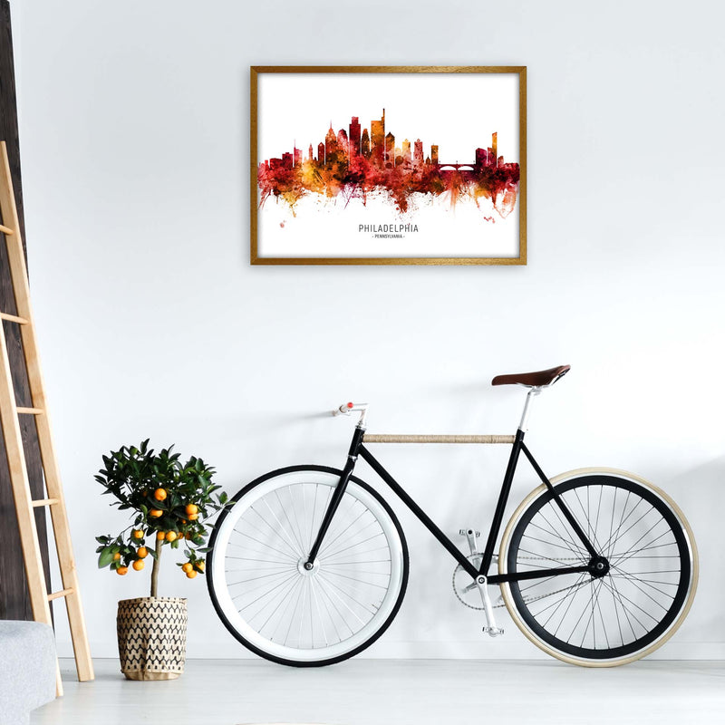 Philadelphia Pennsylvania Skyline Red City Name  by Michael Tompsett A1 Print Only