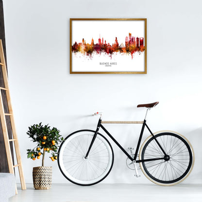 Buenos Aires Argentina Skyline Red City Name  by Michael Tompsett A1 Print Only