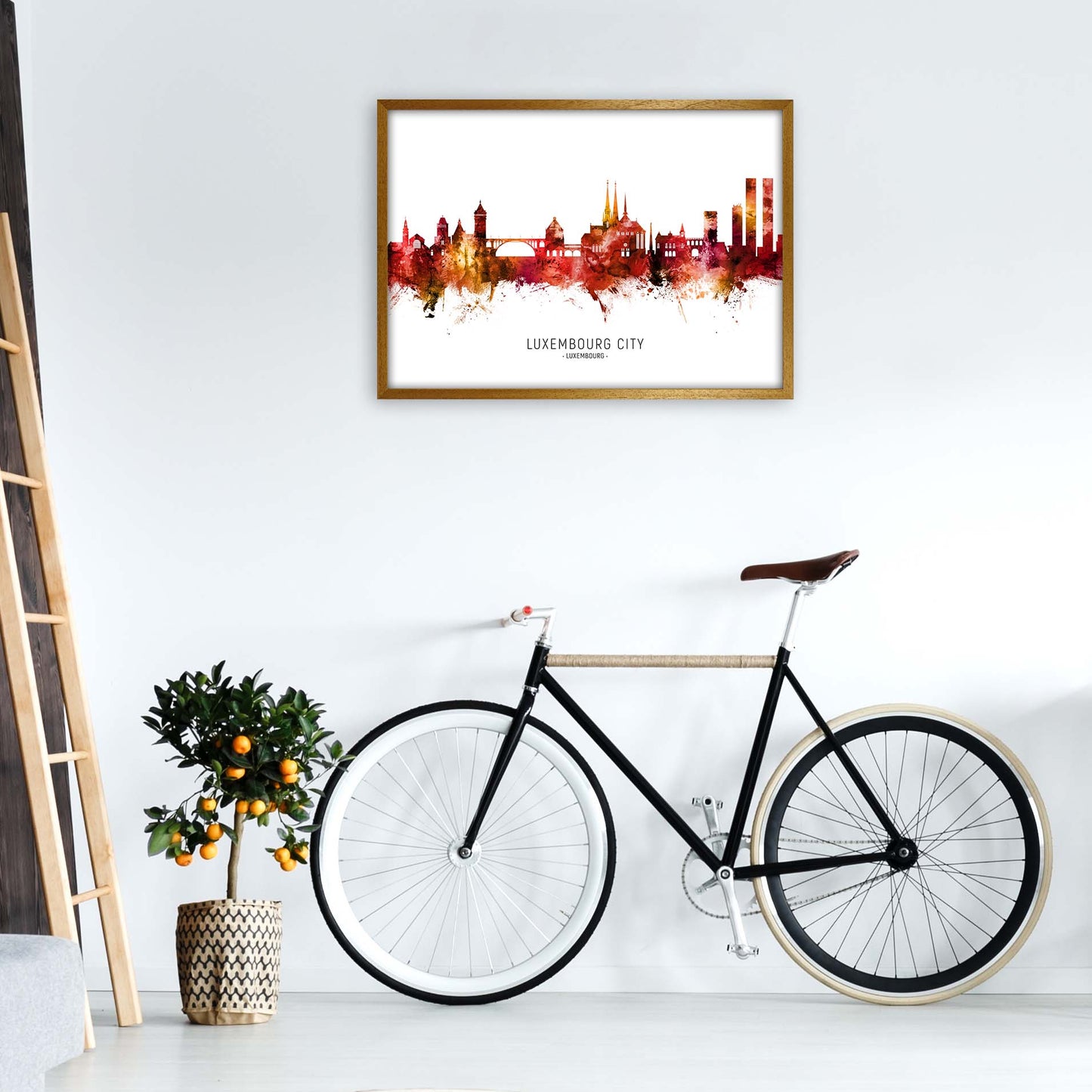 Luxembourg City Luxembourg Skyline Red City Name  by Michael Tompsett A1 Print Only