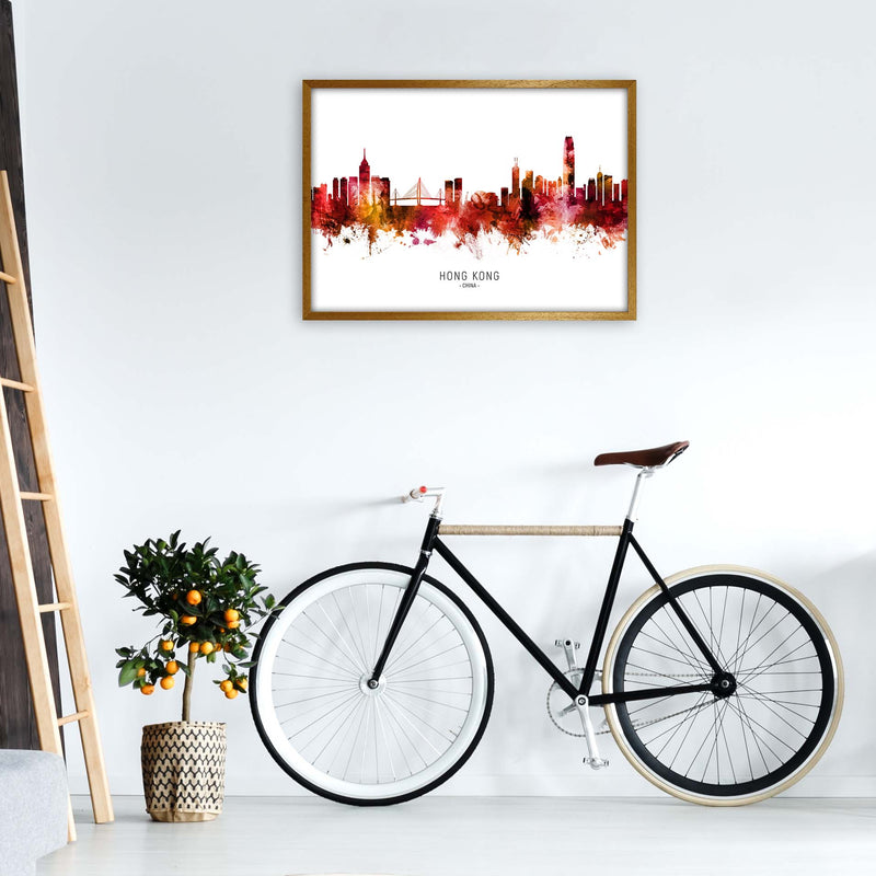 Hong Kong China Skyline Red City Name  by Michael Tompsett A1 Print Only