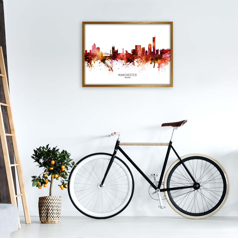 Manchester England Skyline Red City Name  by Michael Tompsett A1 Print Only