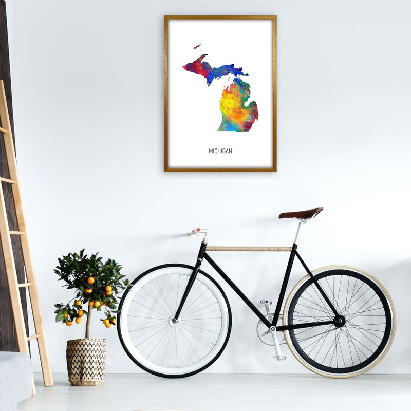 Michigan Watercolour Map Art Print by Michael Tompsett A1 Print Only