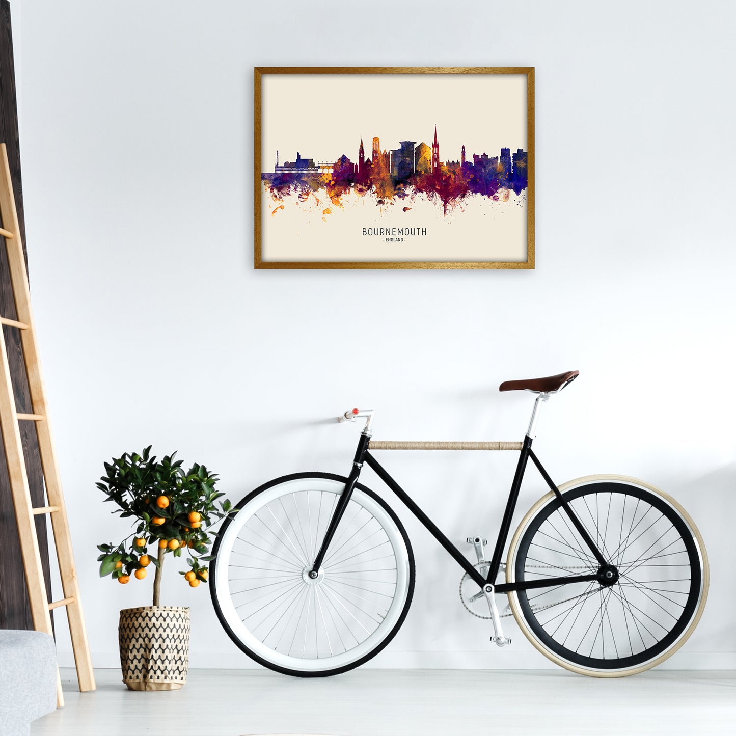 Bournemouth England Skyline Autumn City Name Art Print by Michael Tompsett A1 Print Only