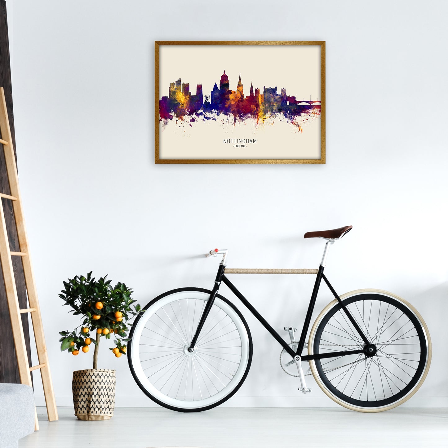 Nottingham England Skyline Autumn City Name Art Print by Michael Tompsett A1 Print Only