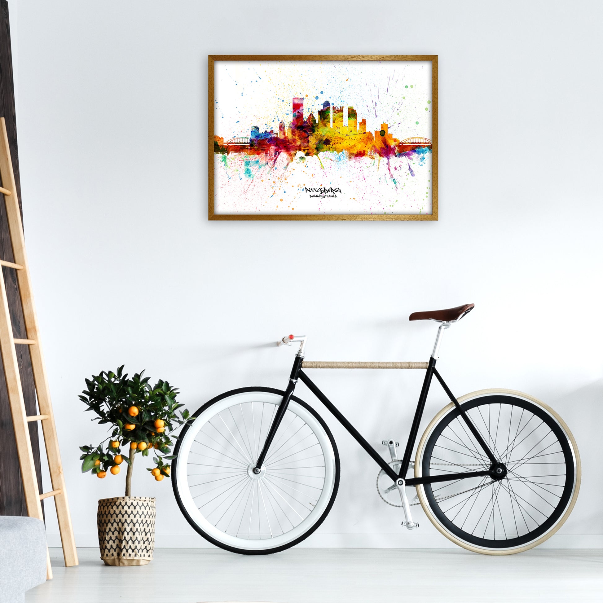 Pittsburgh Pennsylvania Skyline Splash Art Print by Michael Tompsett A1 Print Only