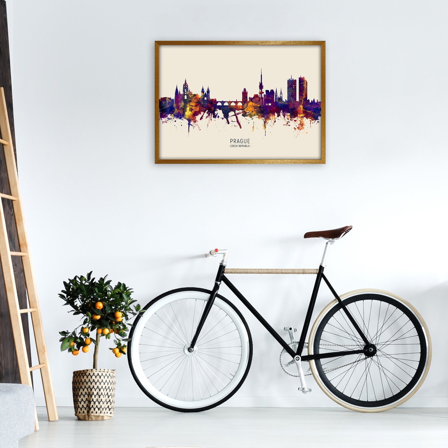 Prague Czech Republic Skyline Autumn City Name Art Print by Michael Tompsett A1 Print Only