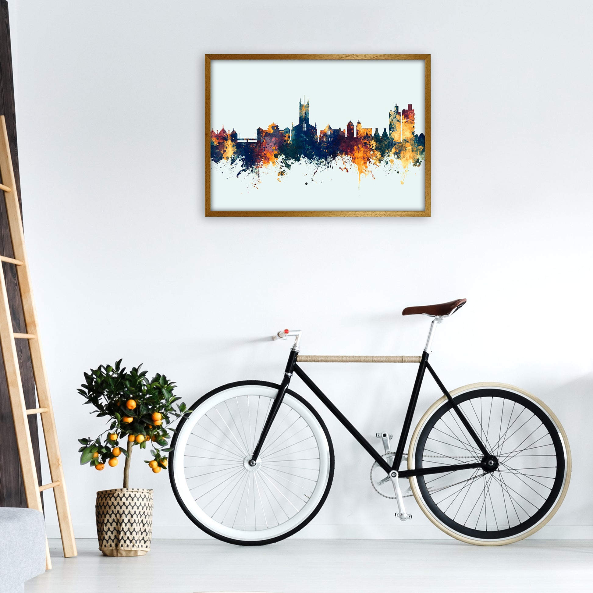 Stoke-On-Trent England Skyline Blue Orange Art Print by Michael Tompsett A1 Print Only