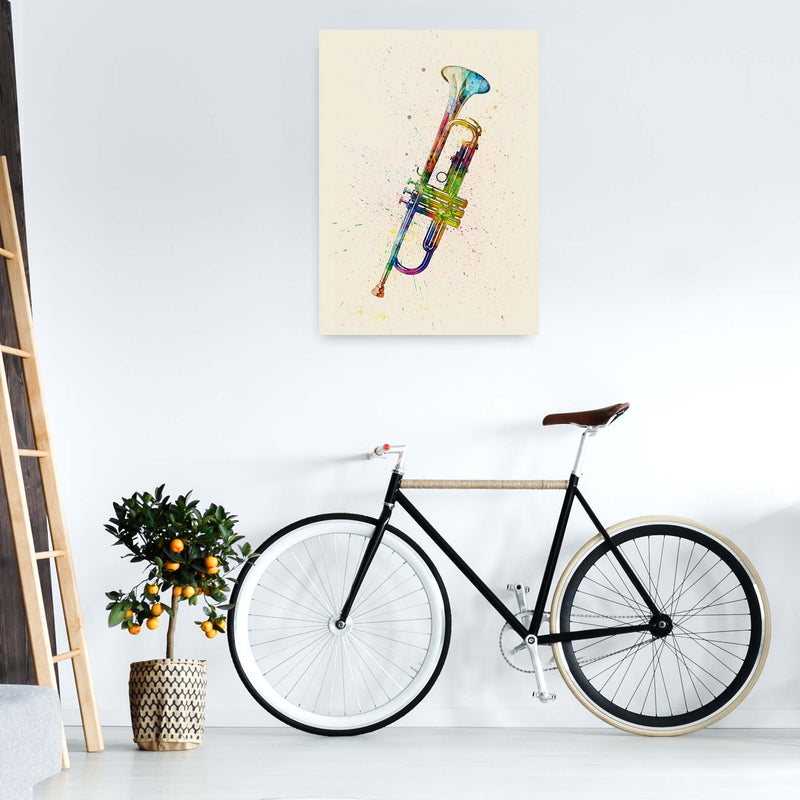 Trumpet Watercolour Multi-Colour Print by Michael Tompsett A1 Black Frame