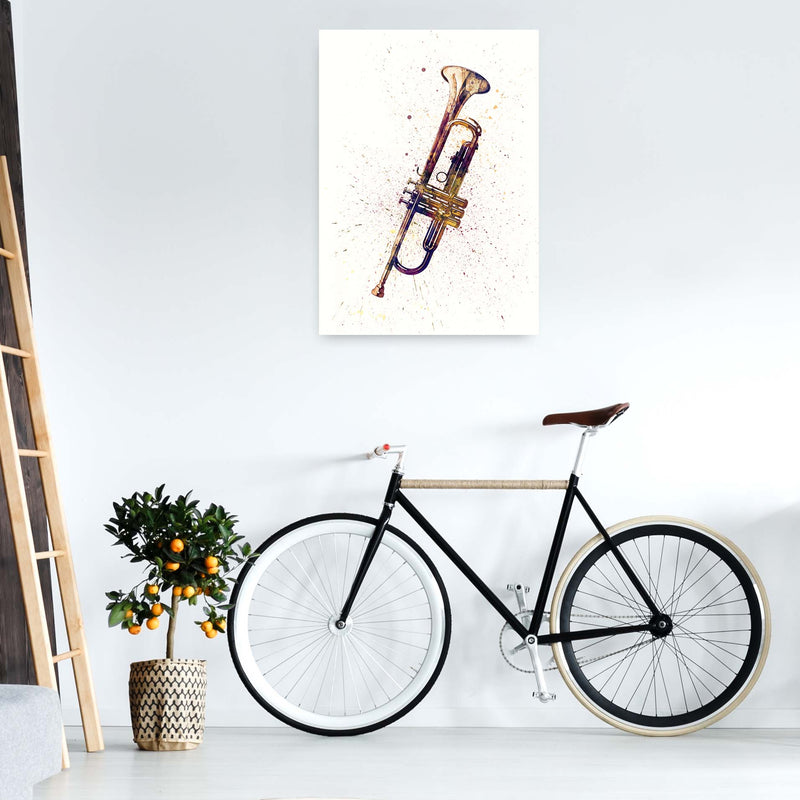 Trumpet Watercolour Music Art Print by Michael Tompsett A1 Black Frame