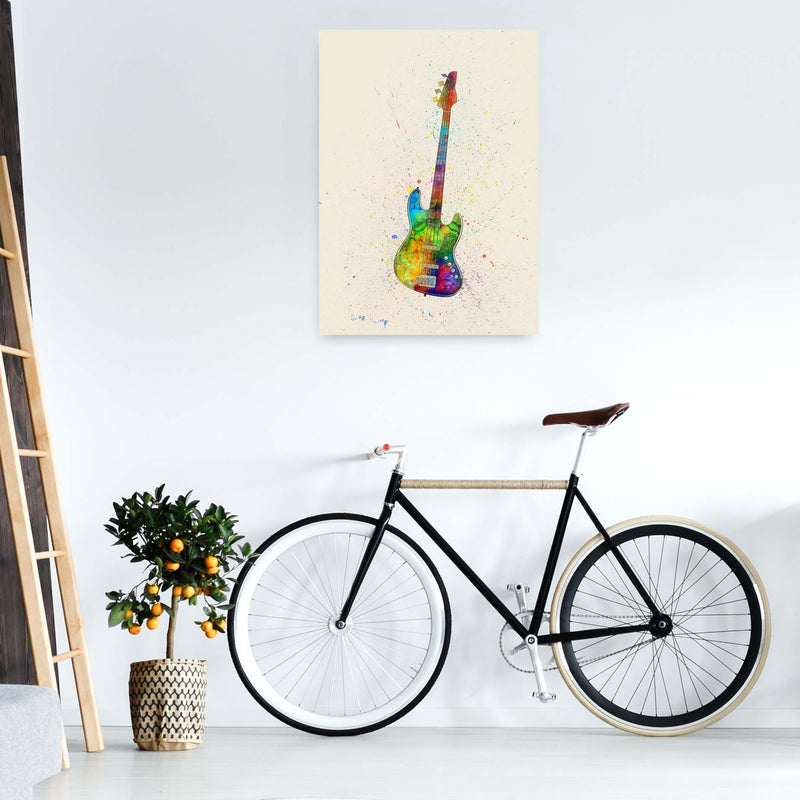 Electric Bass Guitar Watercolour Multi-Colour  by Michael Tompsett A1 Black Frame