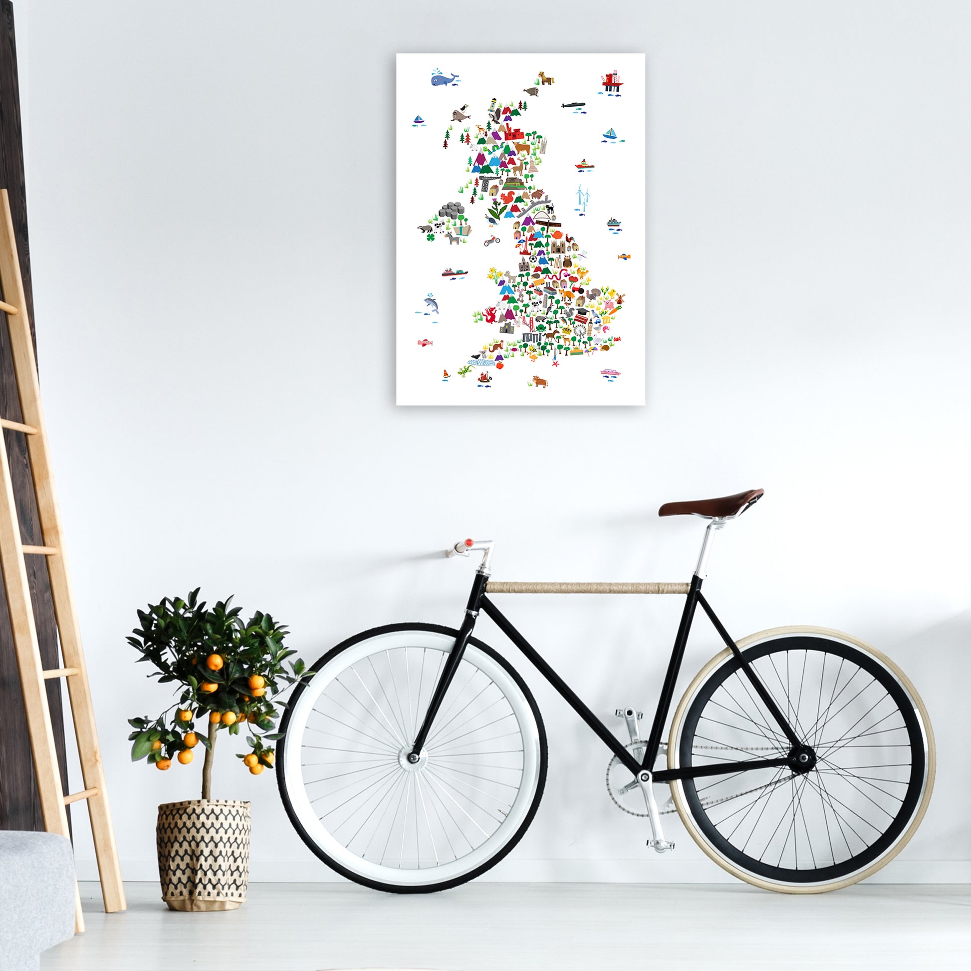 Animal Map of Great Britain Art Print by Michael Tompsett A1 Black Frame