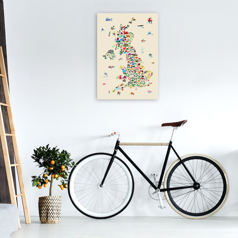 Animal Map of Great Britain Beige Print by Michael Tompsett A1 Black Frame