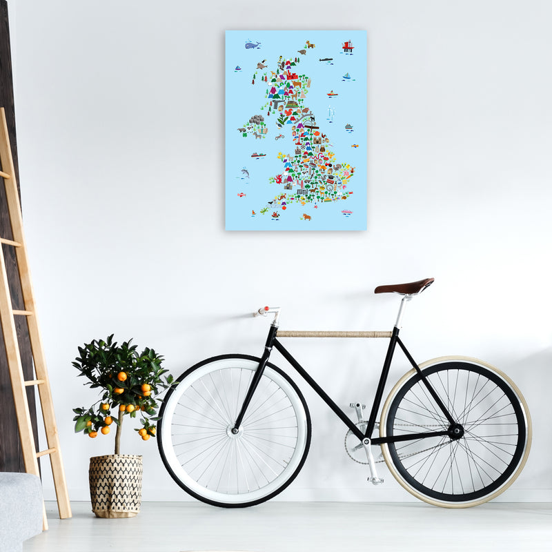 Animal Map of Great Britain Blue Print by Michael Tompsett A1 Black Frame