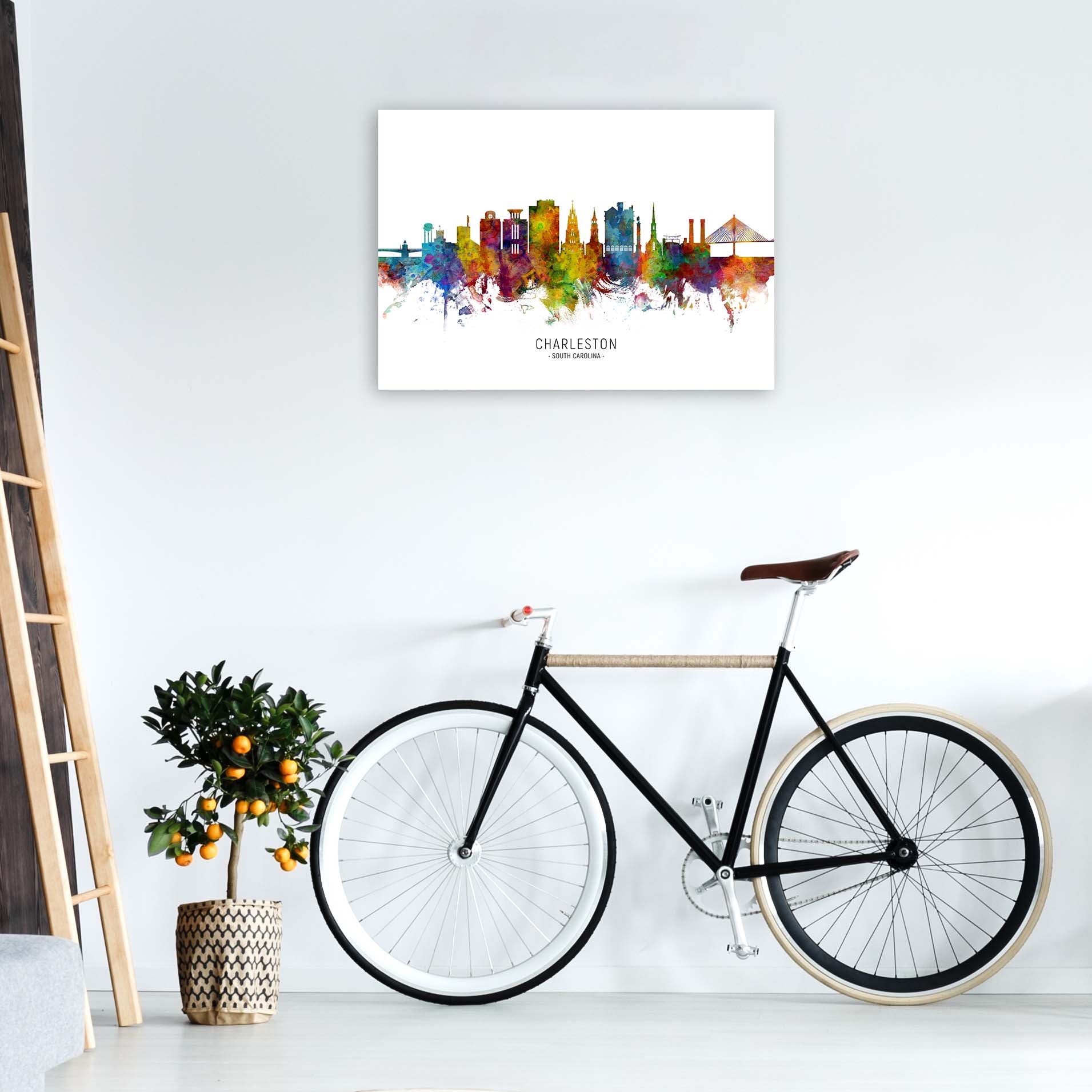 Charleston South Carolina Skyline Print by Michael Tompsett A1 Black Frame