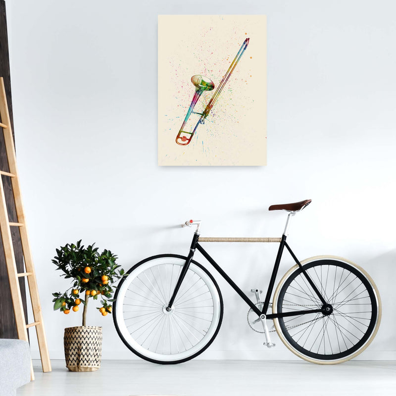 Trombone Watercolour Multi-Colour Print by Michael Tompsett A1 Black Frame