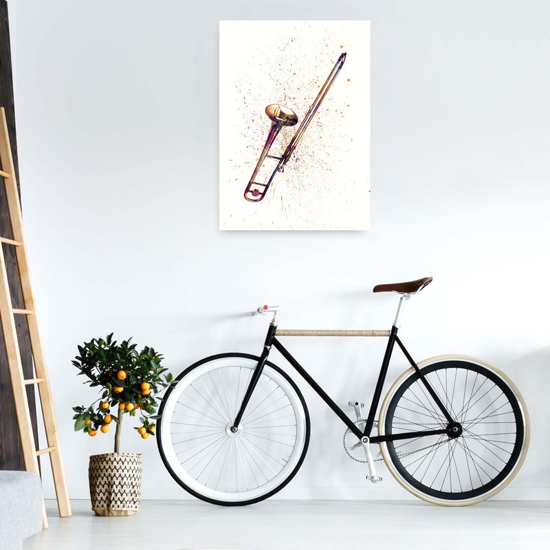 Trombone Watercolour Art Print by Michael Tompsett A1 Black Frame