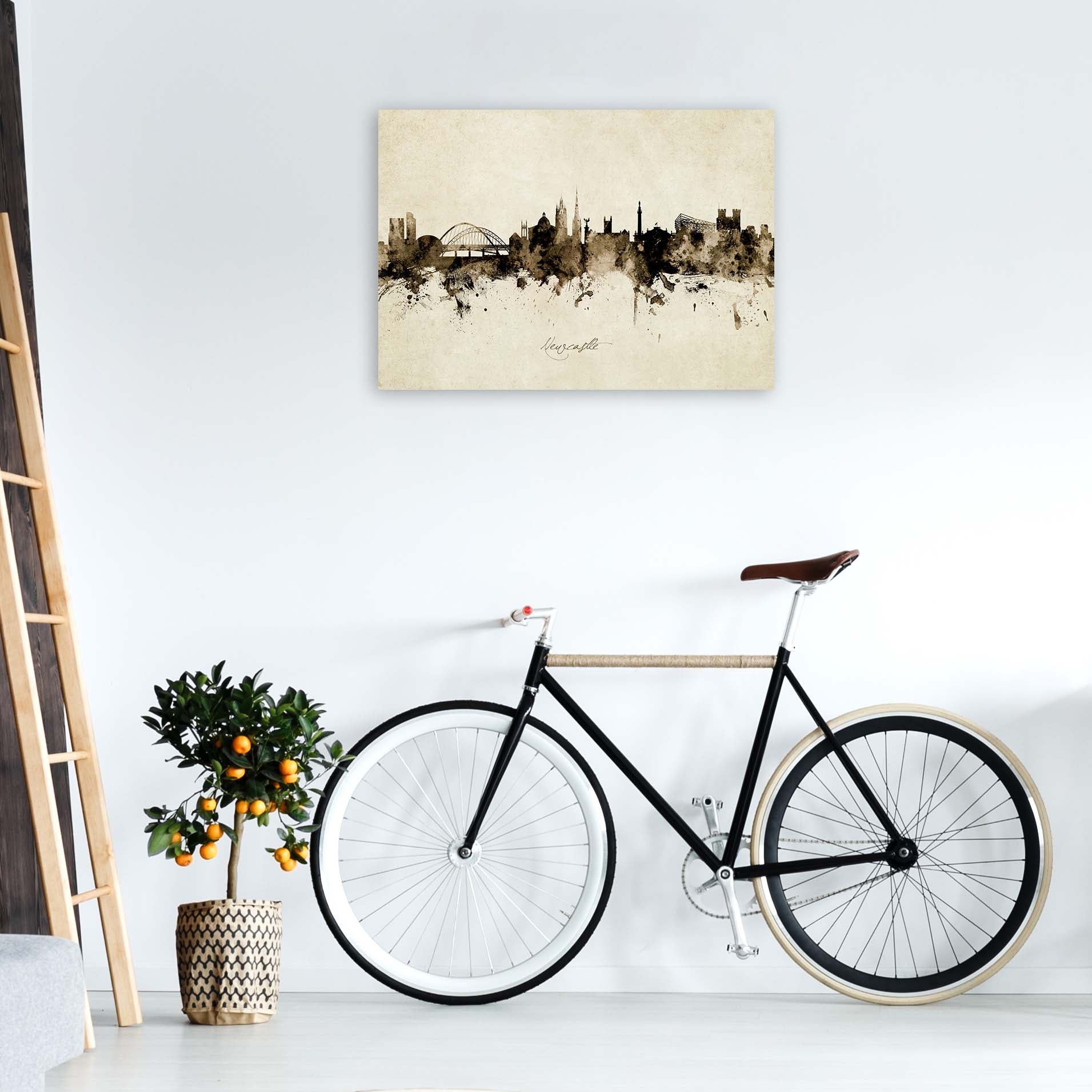 Newcastle England Skyline Vintage Print by Michael Tompsett A1 Black Frame