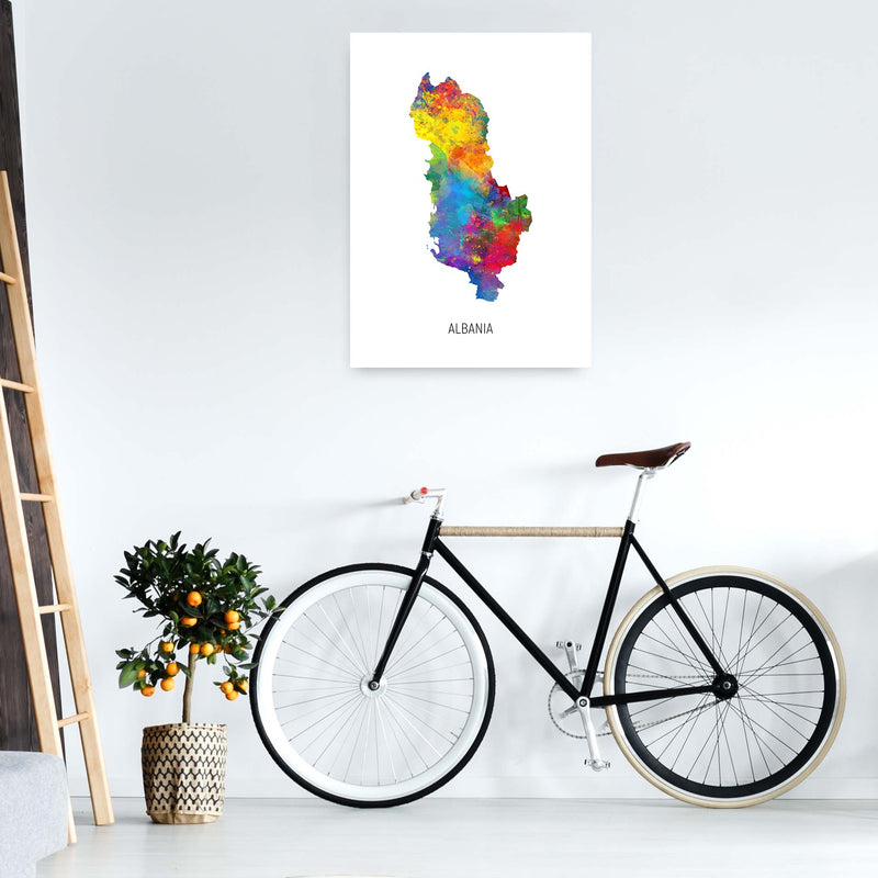 Albania Watercolour Map Art Print by Michael Tompsett A1 Black Frame