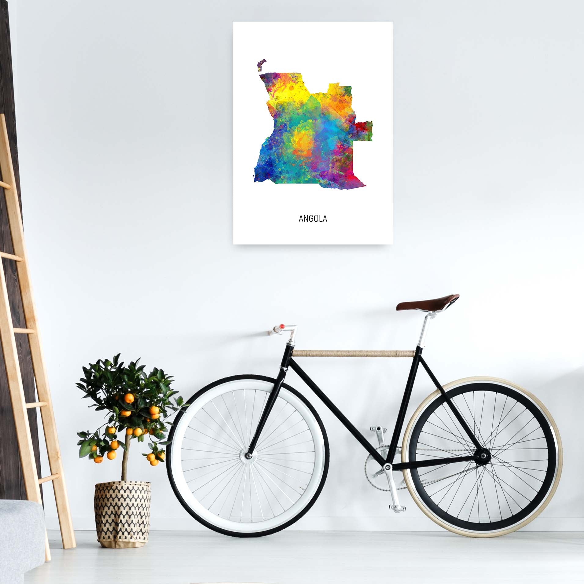 Angola Watercolour Map Art Print by Michael Tompsett A1 Black Frame