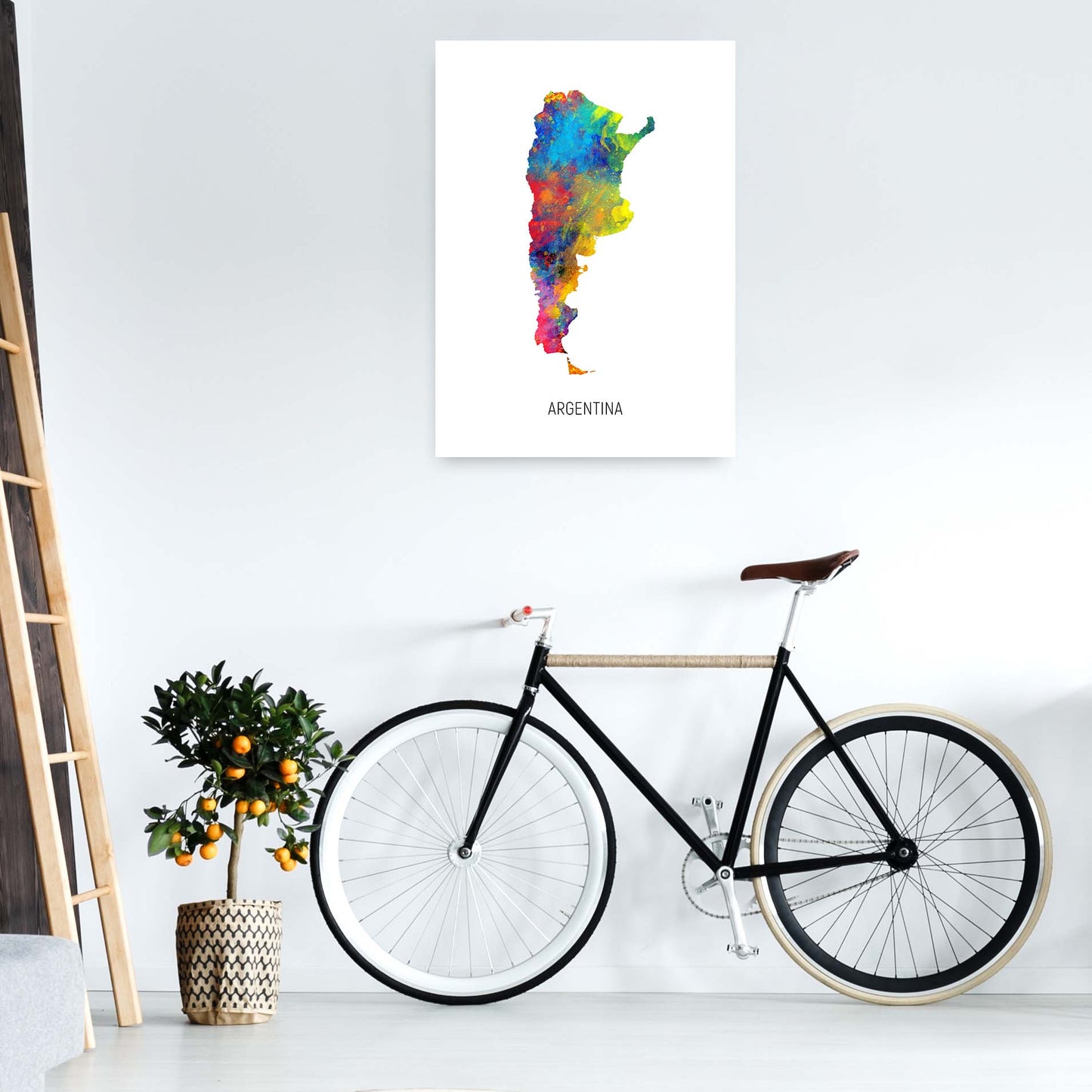 Argentina Watercolour Map Art Print by Michael Tompsett A1 Black Frame