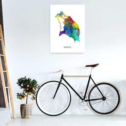 Barbuda Watercolour Map Art Print by Michael Tompsett A1 Black Frame
