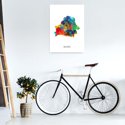 Belarus Watercolour Map Art Print by Michael Tompsett A1 Black Frame