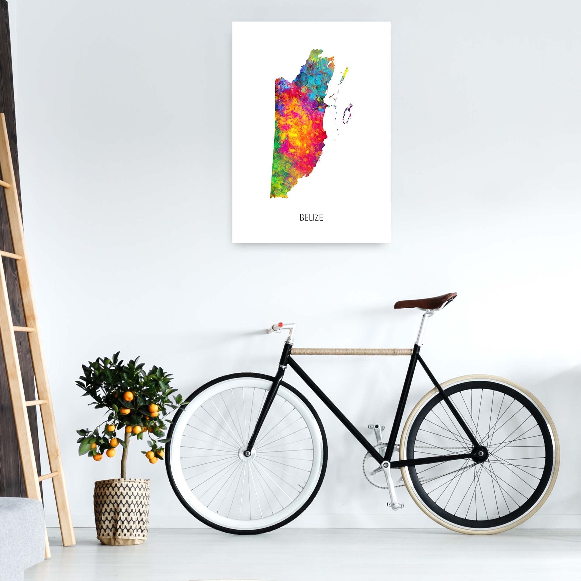 Belize Watercolour Map Art Print by Michael Tompsett A1 Black Frame
