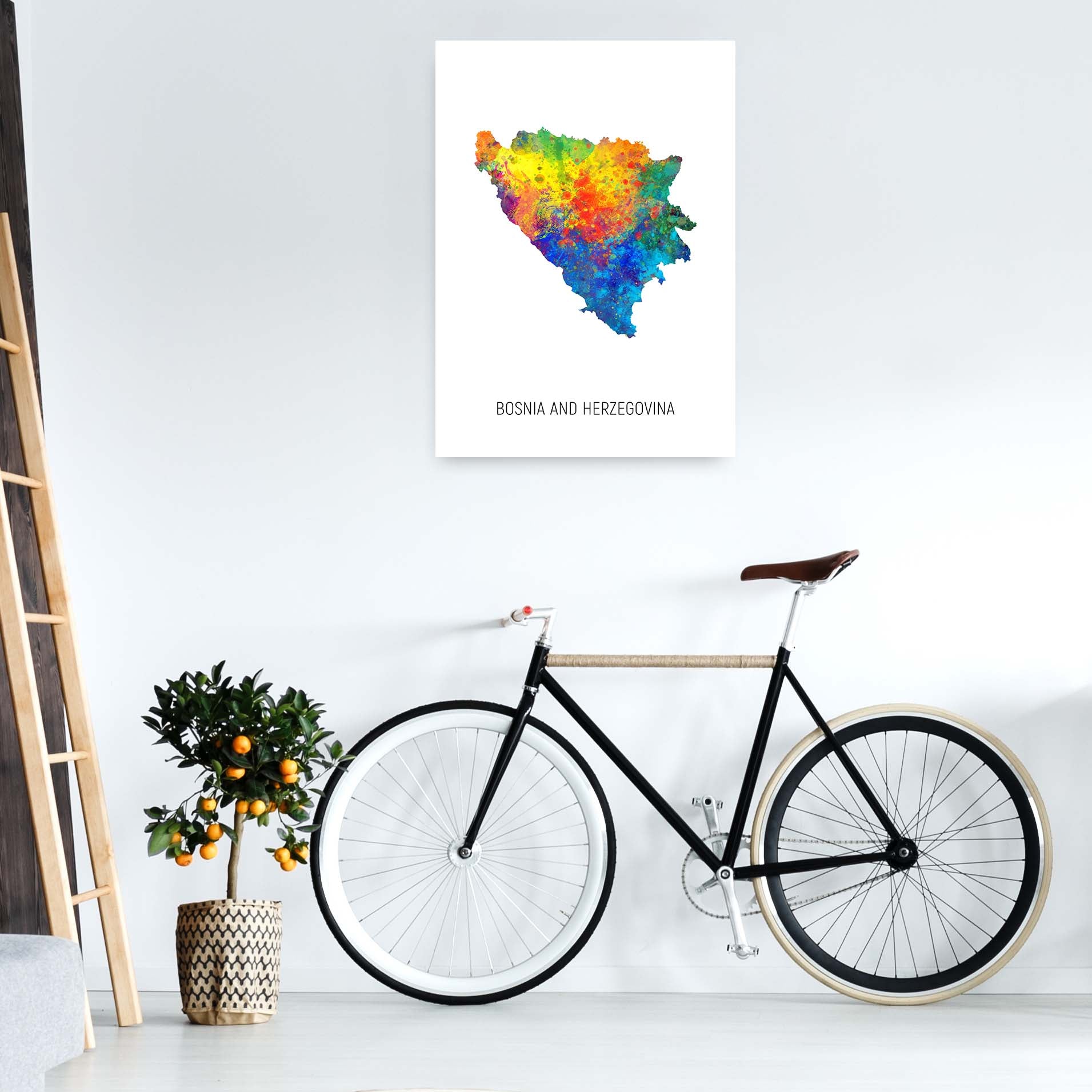 Bosnia And Herzegovina Watercolour Map  by Michael Tompsett A1 Black Frame