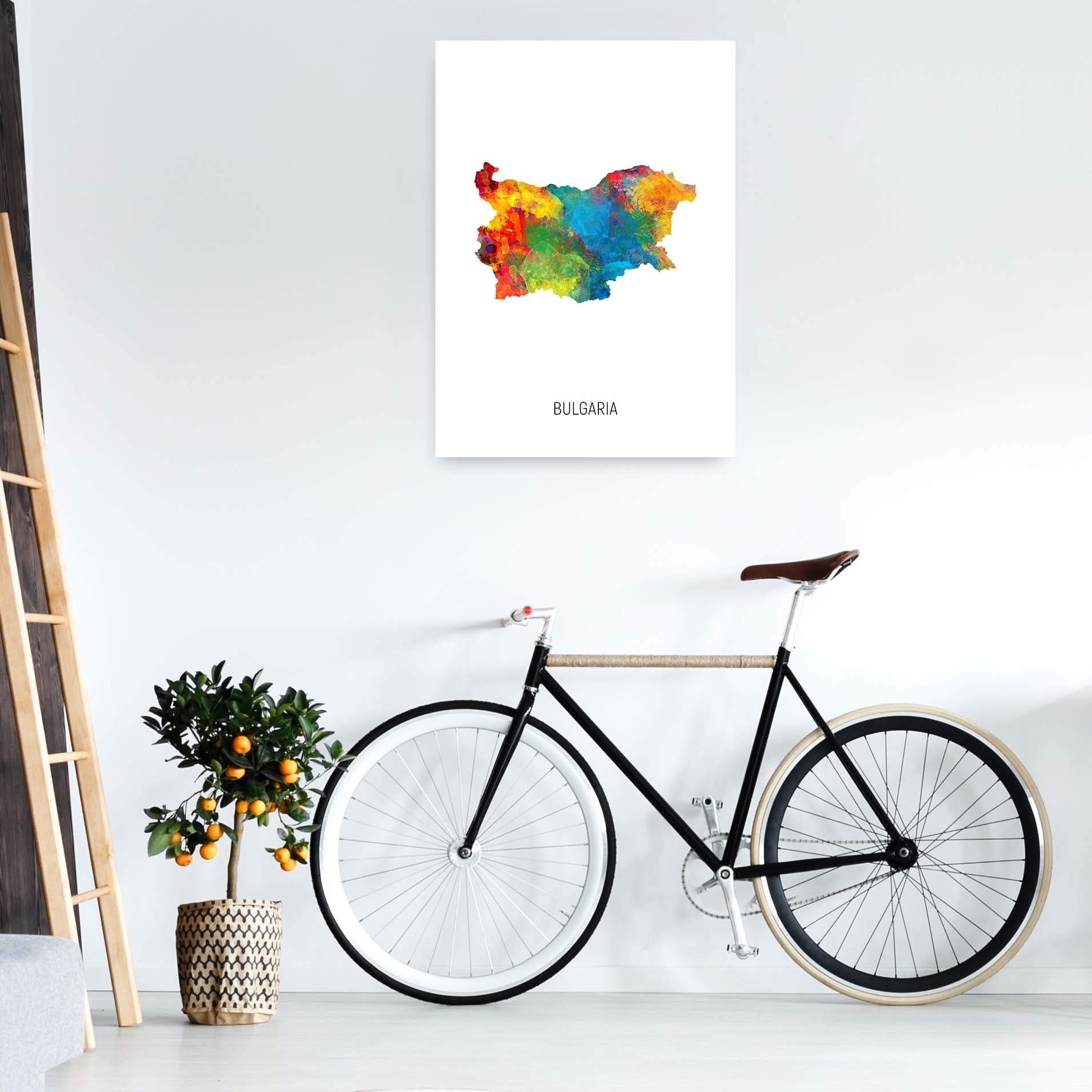 Bulgaria Watercolour Map Art Print by Michael Tompsett A1 Black Frame