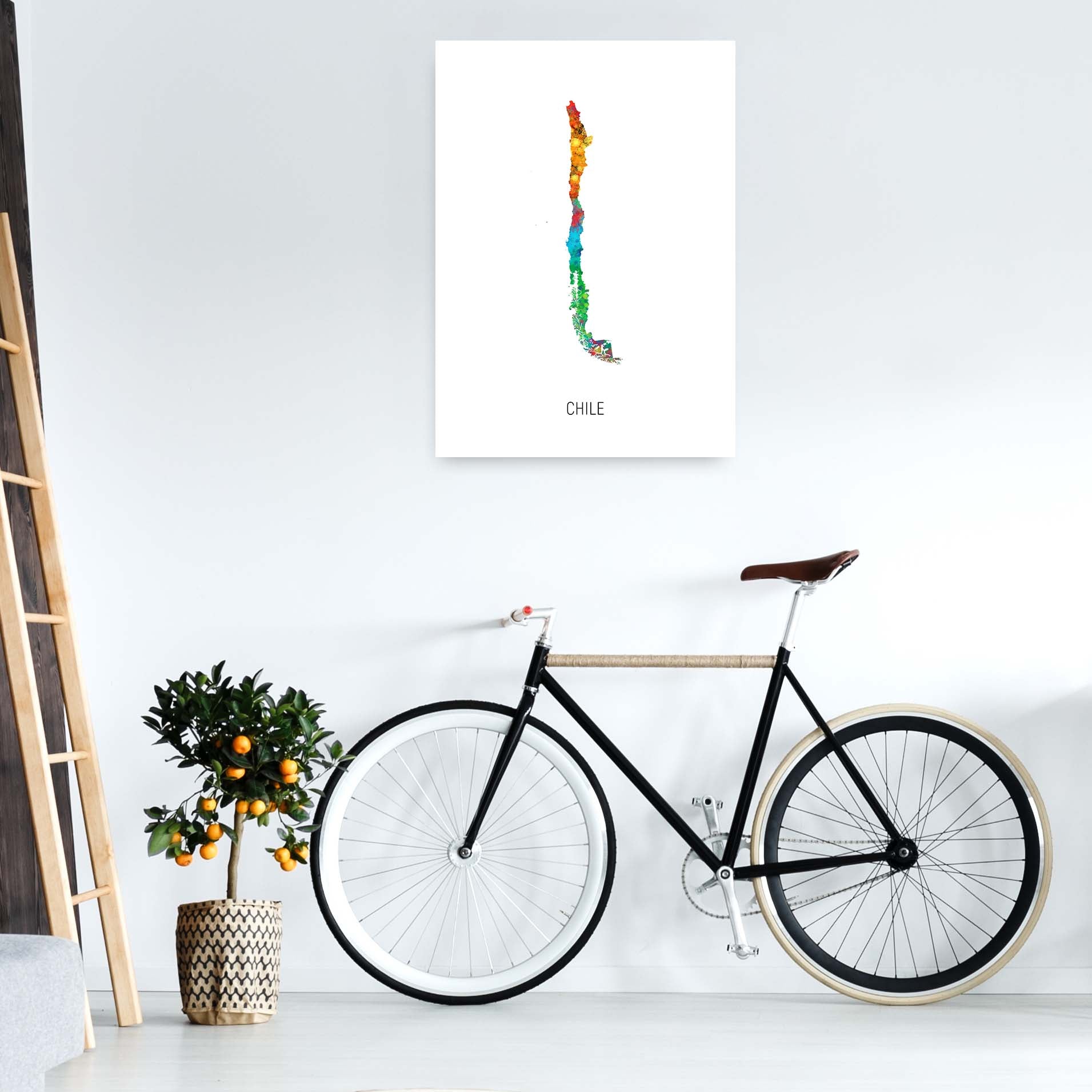 Chile Watercolour Map Art Print by Michael Tompsett A1 Black Frame