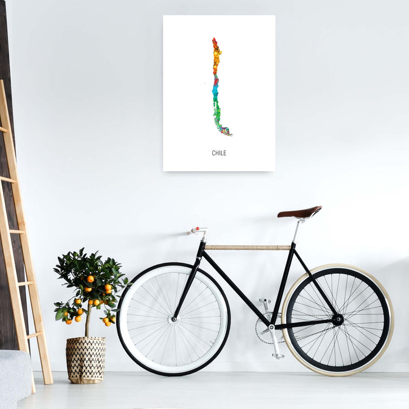 Chile Watercolour Map Art Print by Michael Tompsett A1 Black Frame