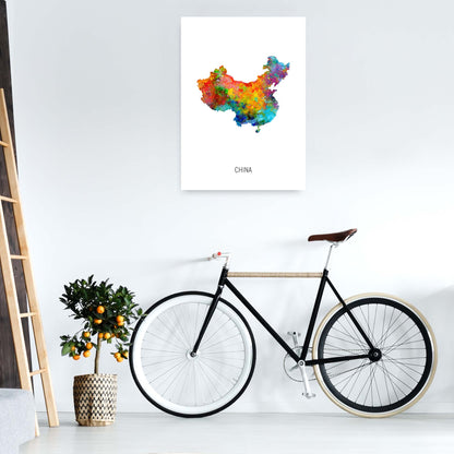 China Watercolour Map Art Print by Michael Tompsett A1 Black Frame