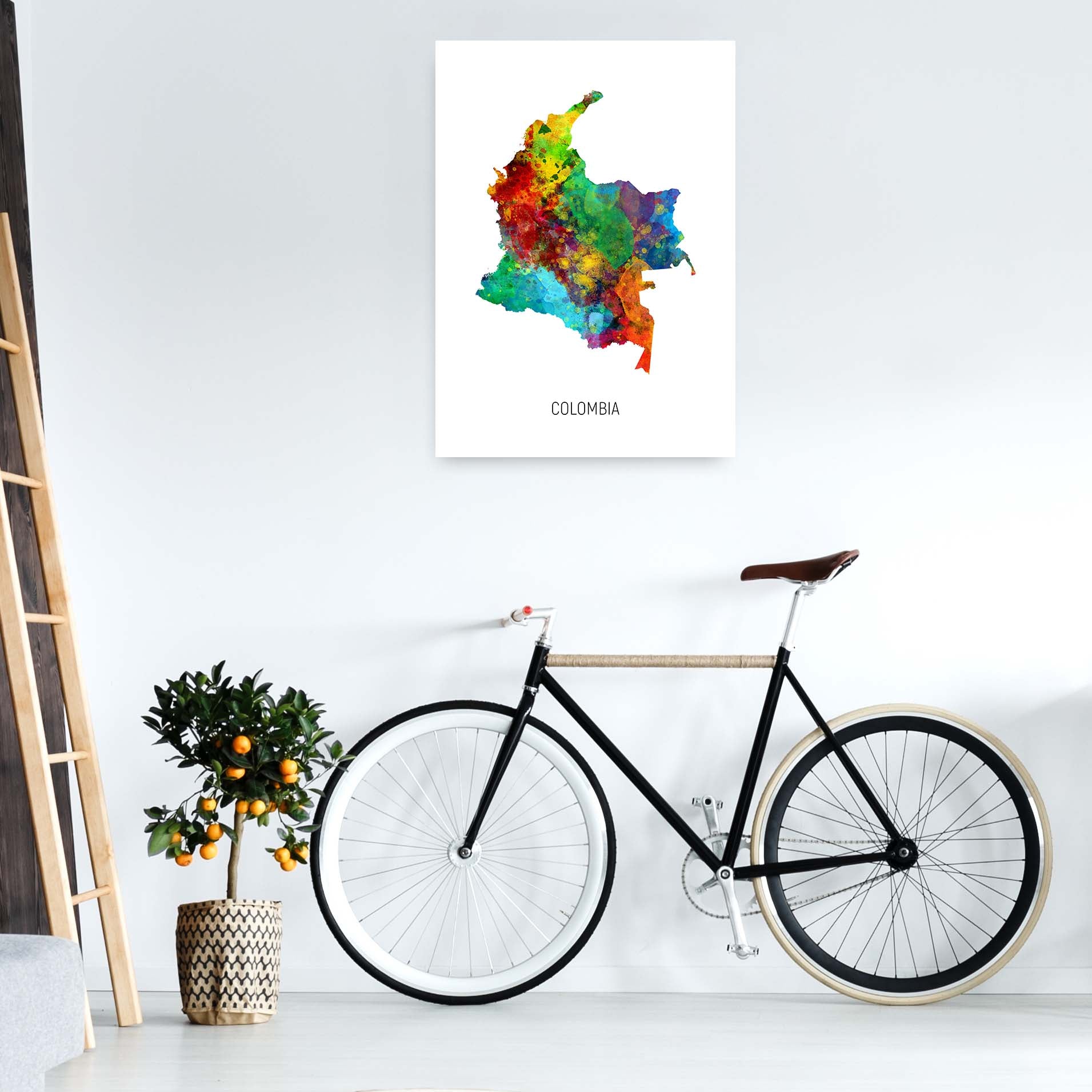 Colombia Watercolour Map Art Print by Michael Tompsett A1 Black Frame