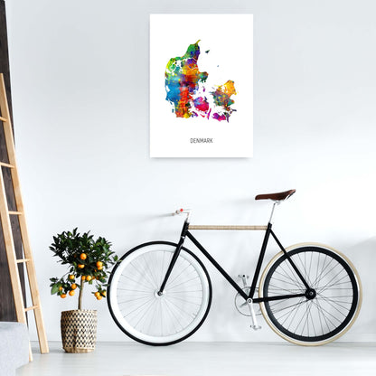 Denmark Watercolour Map Art Print by Michael Tompsett A1 Black Frame