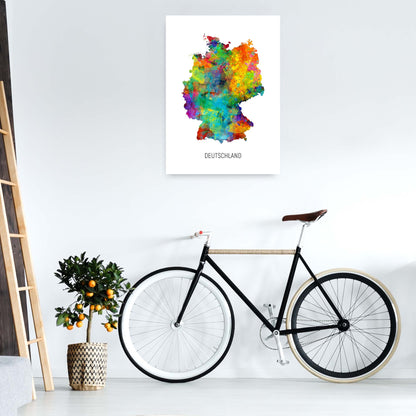 Deutschland Watercolour Map Art Print by Michael Tompsett A1 Black Frame
