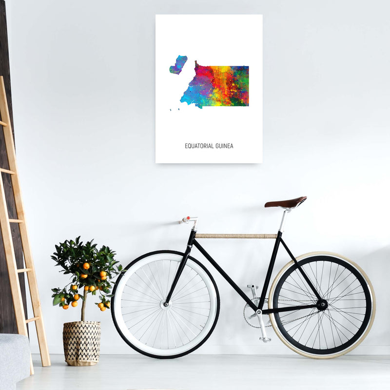 Equatorial Guinea Watercolour Map Print by Michael Tompsett A1 Black Frame