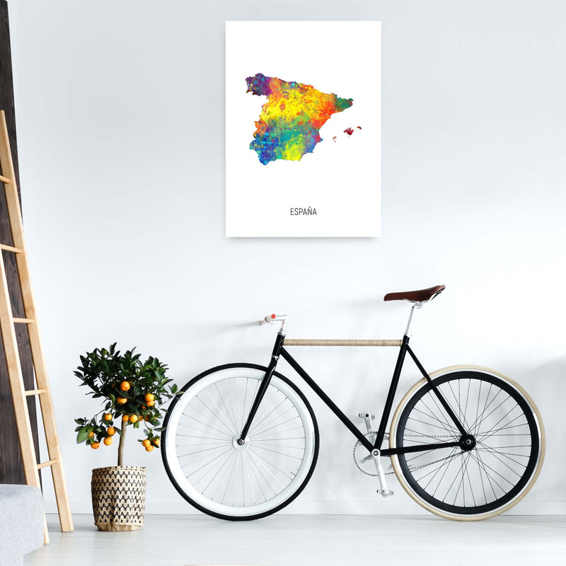 Espana Watercolour Map Art Print by Michael Tompsett A1 Black Frame