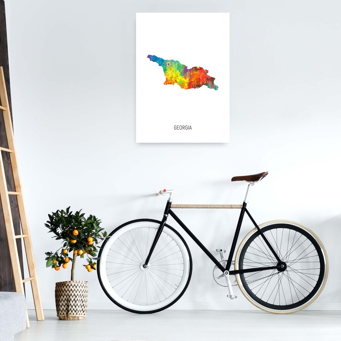 Georgia Watercolour Map Art Print by Michael Tompsett A1 Black Frame