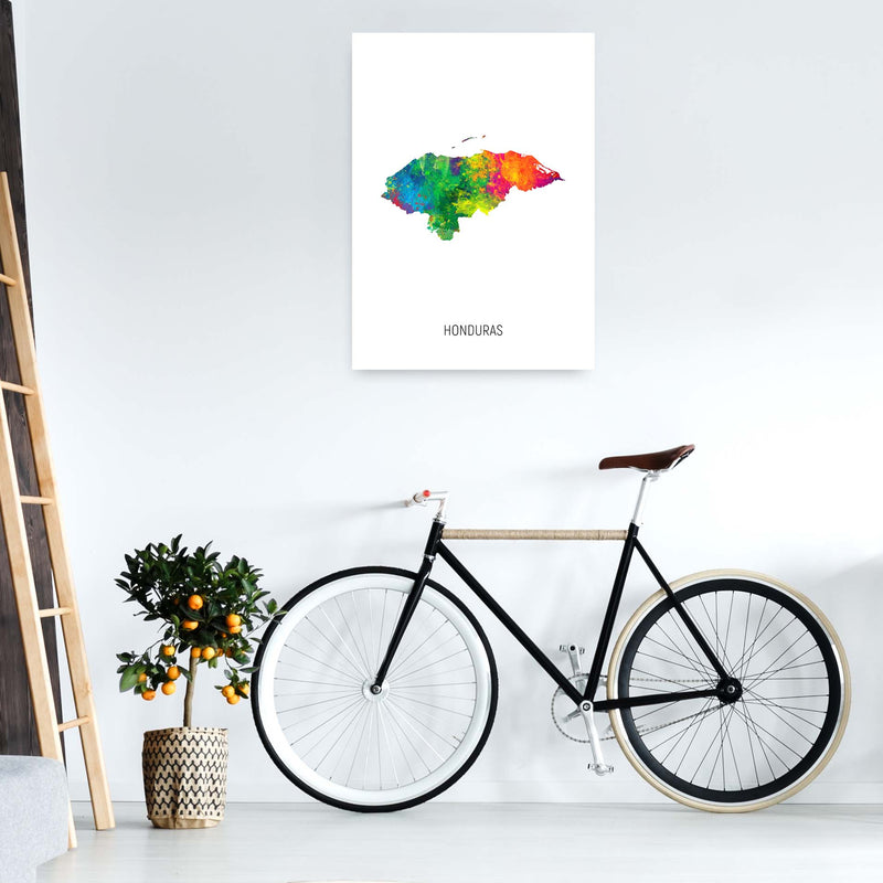 Honduras Watercolour Map Art Print by Michael Tompsett A1 Black Frame