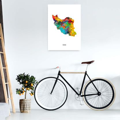 Iran Watercolour Map Art Print by Michael Tompsett A1 Black Frame