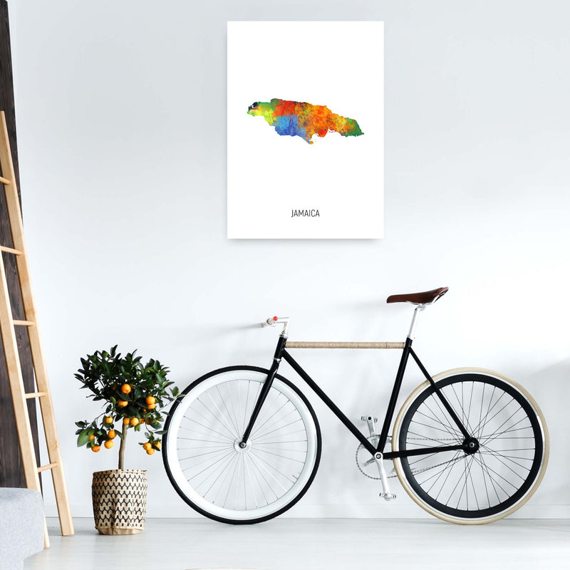 Jamaica Watercolour Map Art Print by Michael Tompsett A1 Black Frame