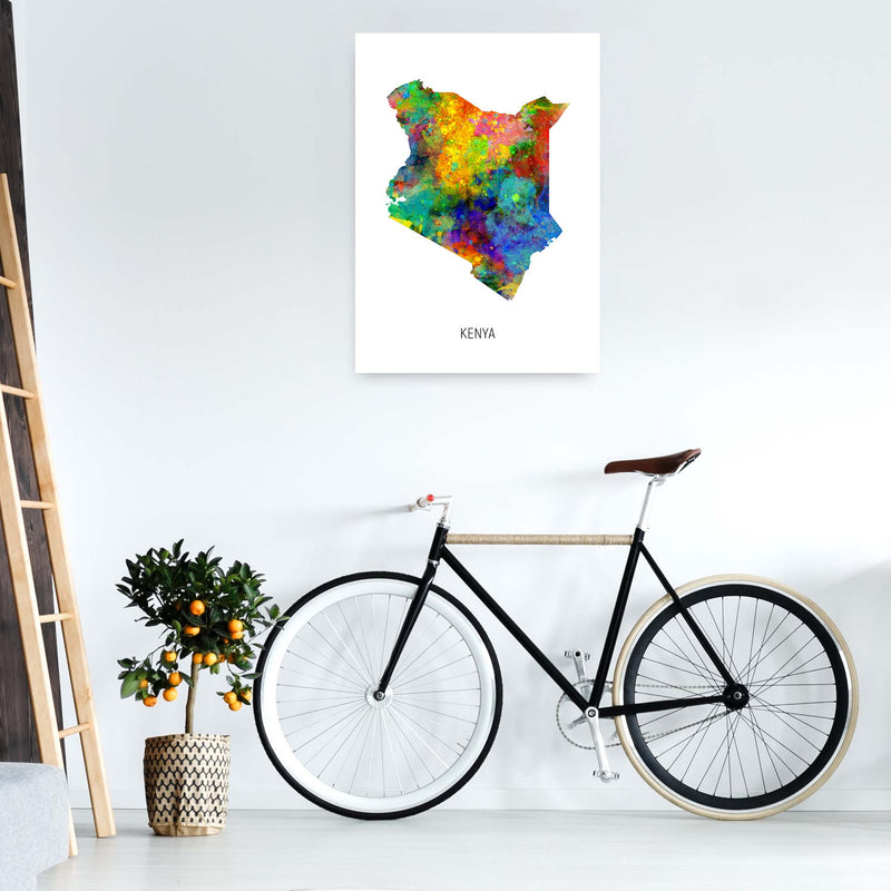 Kenya Watercolour Map Art Print by Michael Tompsett A1 Black Frame