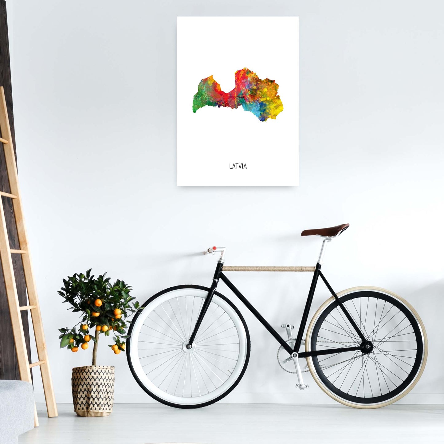 Latvia Watercolour Map Art Print by Michael Tompsett A1 Black Frame