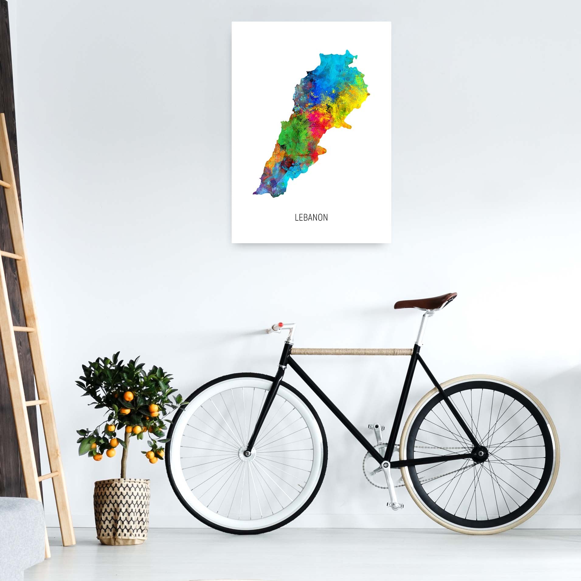 Lebanon Watercolour Map Art Print by Michael Tompsett A1 Black Frame