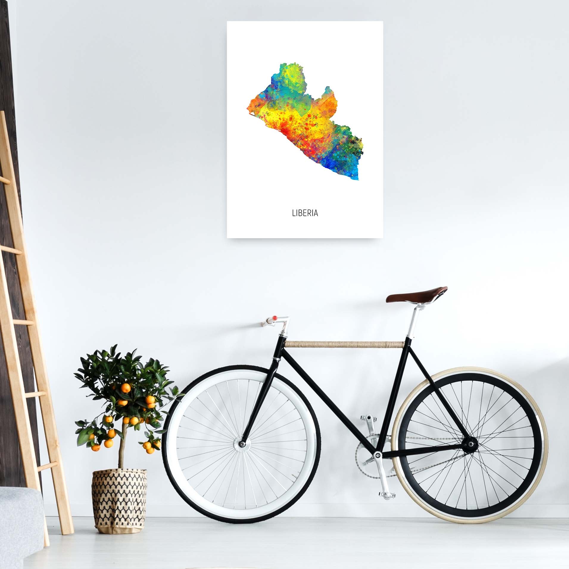 Liberia Watercolour Map Art Print by Michael Tompsett A1 Black Frame