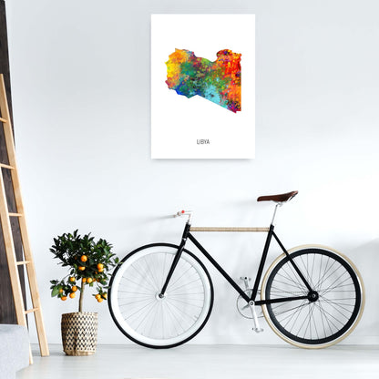 Libya Watercolour Map Art Print by Michael Tompsett A1 Black Frame