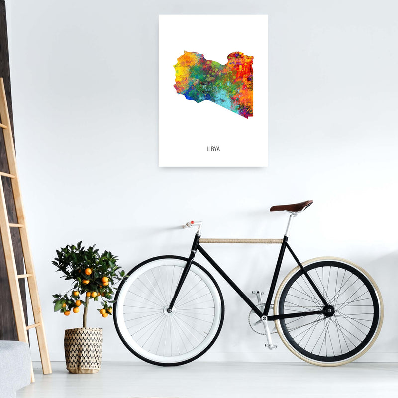 Libya Watercolour Map Art Print by Michael Tompsett A1 Black Frame