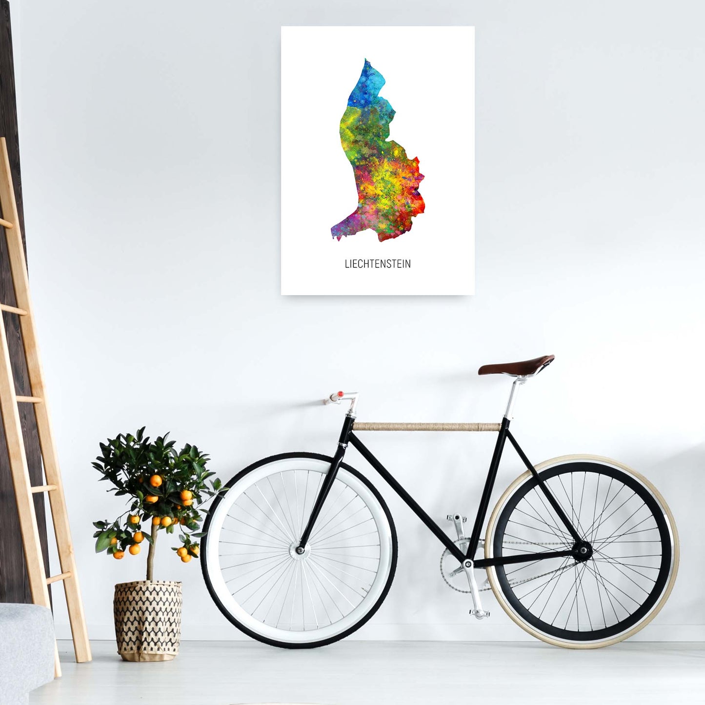 Liechtenstein Watercolour Map Art Print by Michael Tompsett A1 Black Frame