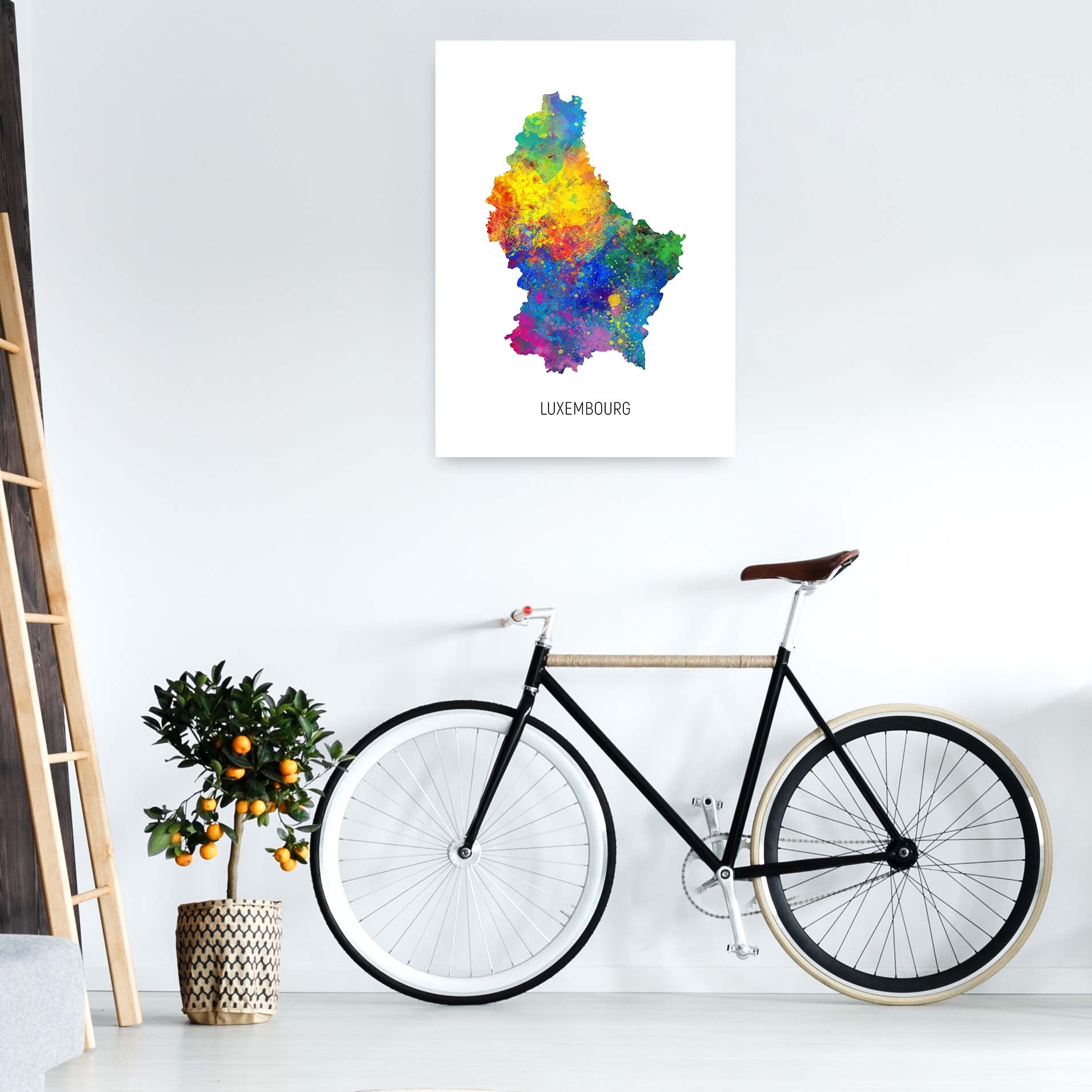 Luxembourg Watercolour Map Art Print by Michael Tompsett A1 Black Frame